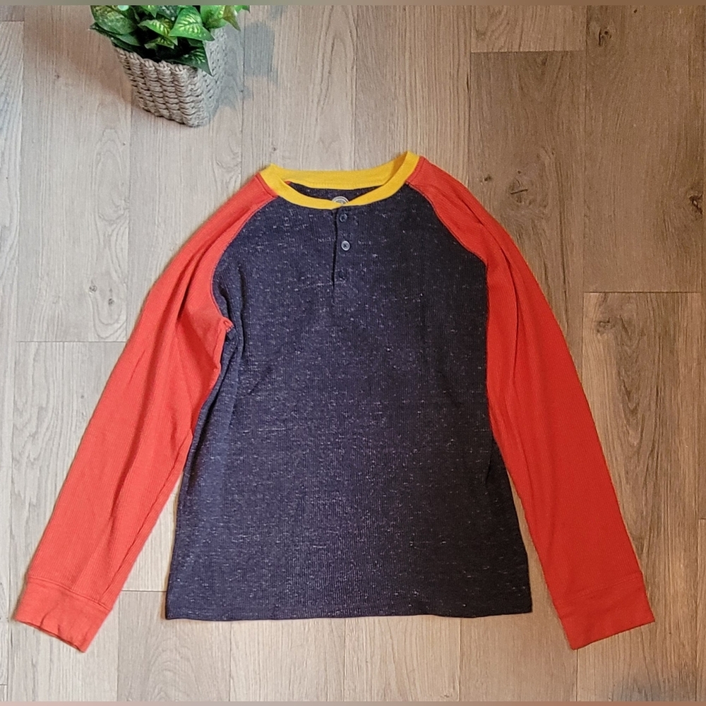 Wonder Nation Henley Colorblock Orange, Yellow, Blue Long Sleeve Top, Boy's XXL - Picture 2 of 13